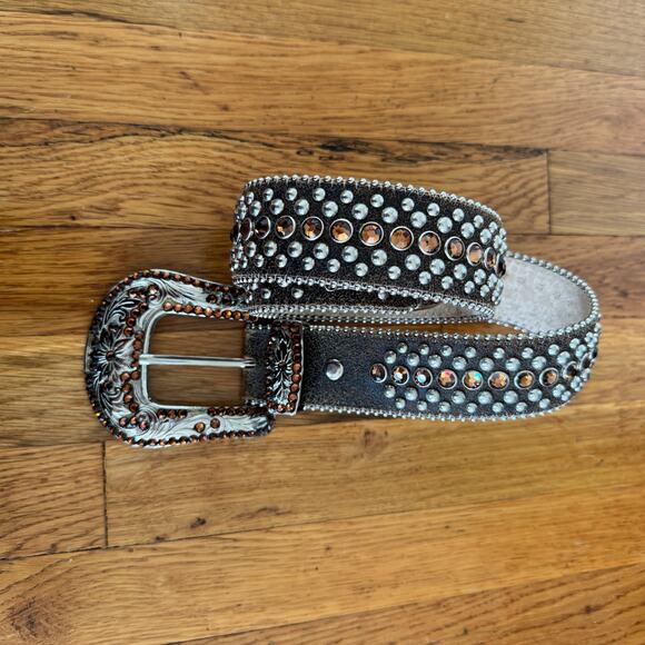 BB Simon Belt Womens Silver Brown Crystal Western Cowboy Rhinestone - Picture 7 of 7